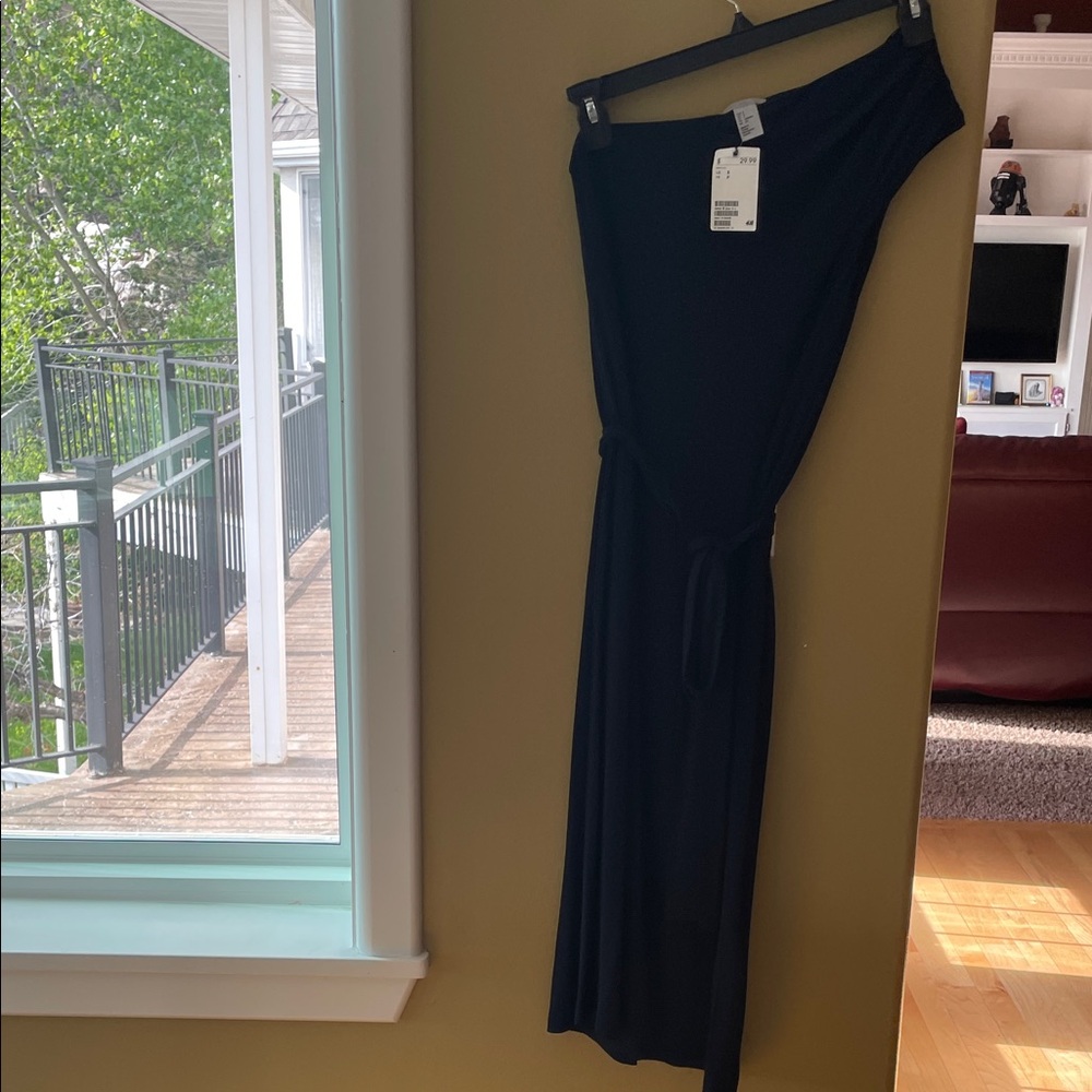 NWT H&M Dark Blue Asymmetrical One-Shoulder Maxi Dress